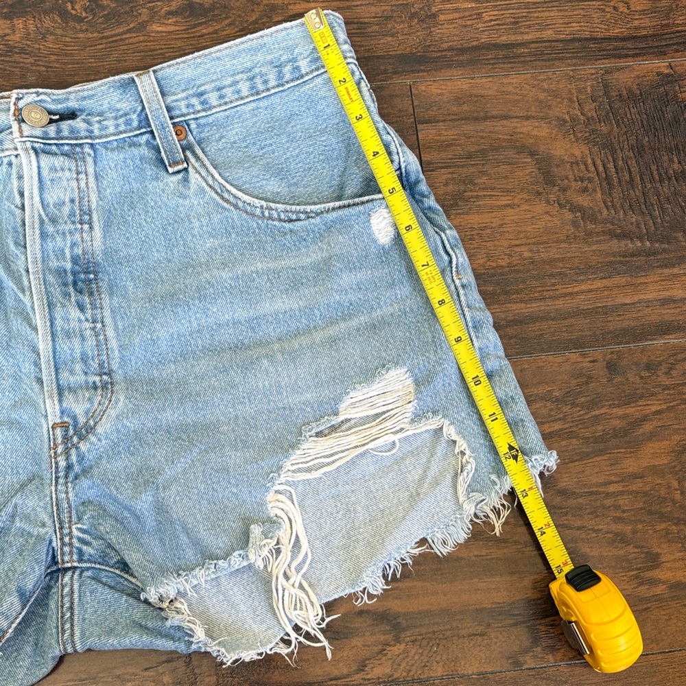 Levi's 501 Light Wash Distressed Denim Cutoff Shorts - Picture 7 of 10